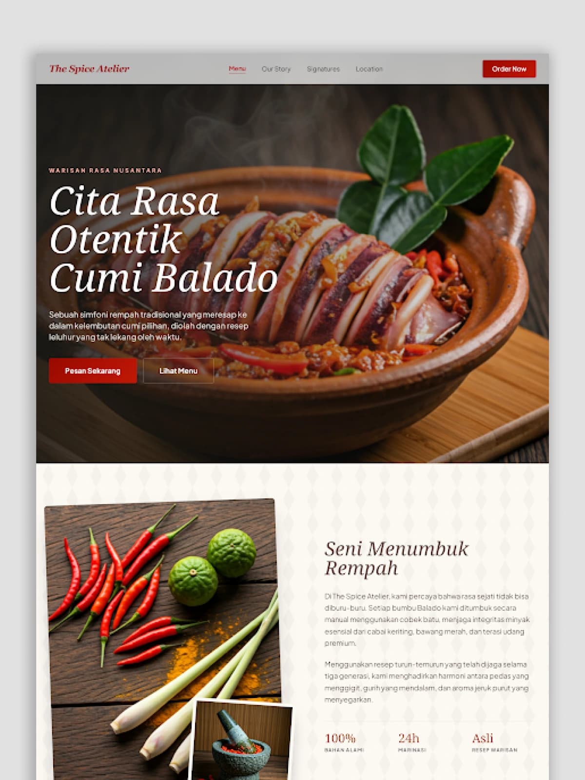 Desain antarmuka website The Spice Atelier