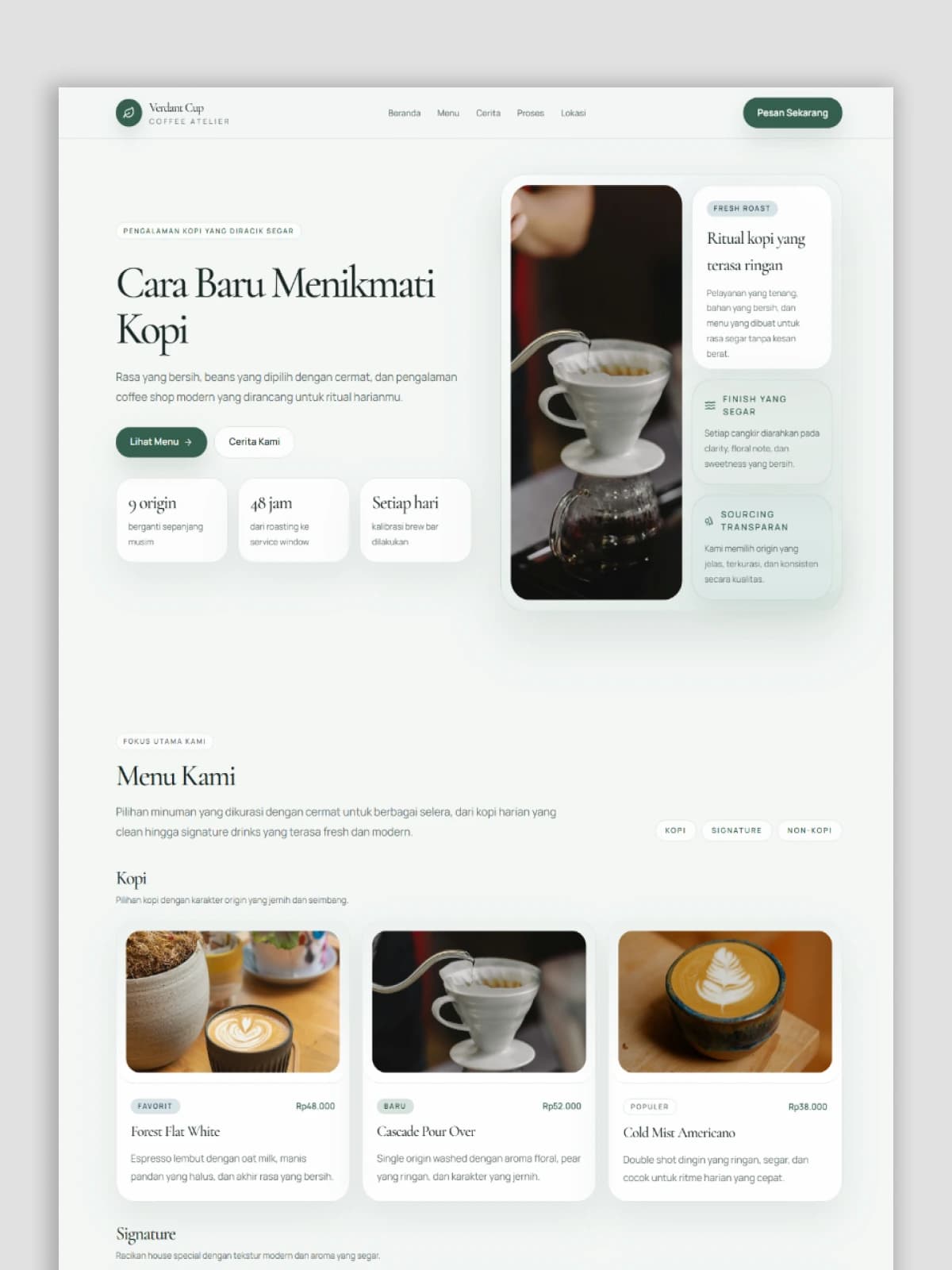 Desain antarmuka website Verdant Daily Grind