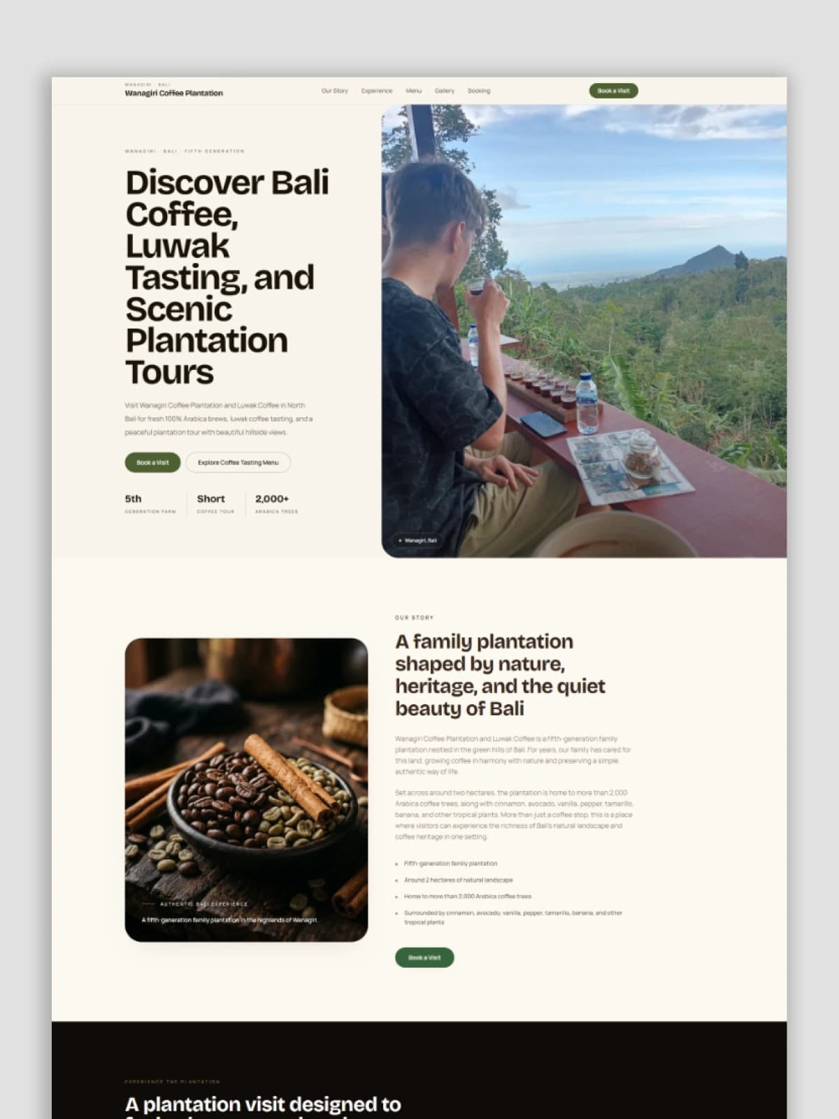 Desain antarmuka website Wanagiri Coffee Plantation